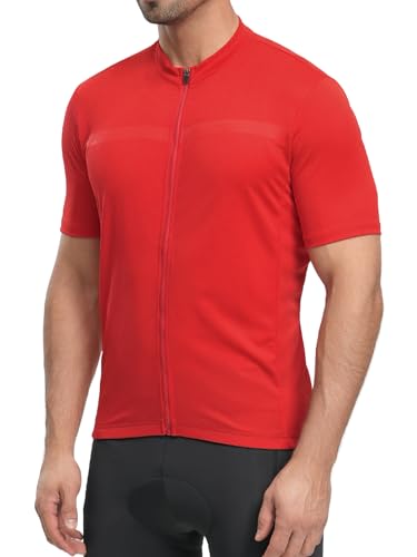 ARSUXEO Herren Radtrikot Kurzarm Slim Fit Bike Fahrrad Biking Shirt für Road Gravel Mountainbike, Rot/Ausflug, einfarbig (Getaway Solids), XL von ARSUXEO