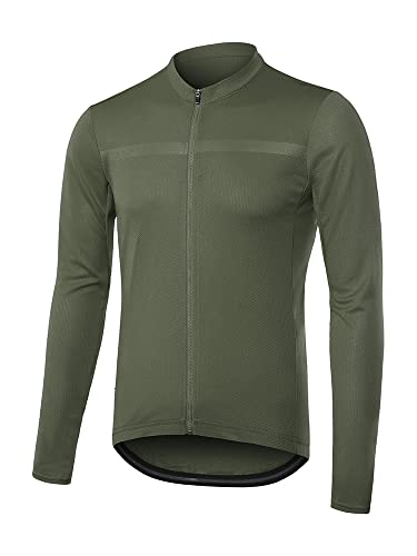 ARSUXEO Herren Radtrikot Langarm ultraleichtes Fahrradtrikot Slim Fit Bike Trikot Radfahren Radsport Shirt 6038 Armee Grün XXL von ARSUXEO