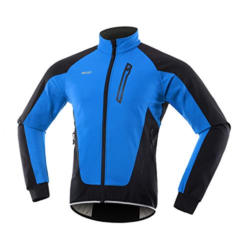 ARSUXEO Herren Winter Fahrradjacke Thermo-Vlies Softshell MTB Fahrrad Outwear Winddicht Wasserdicht 20B Blau XL von ARSUXEO