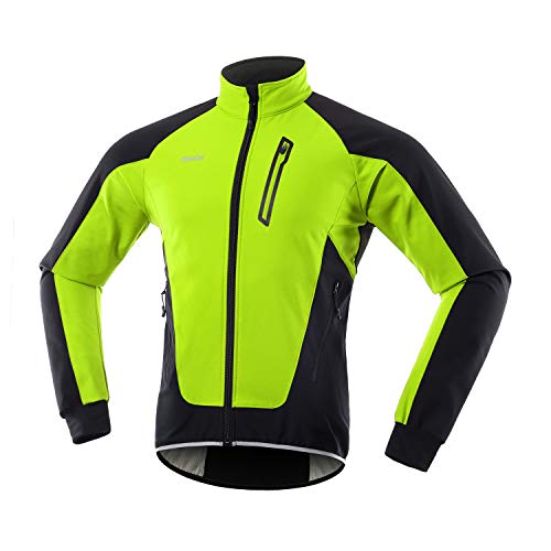 ARSUXEO Herren Winter Fahrradjacke Thermo-Vlies Softshell MTB Fahrrad Outwear Winddicht Wasserdicht 20B Grün L von ARSUXEO