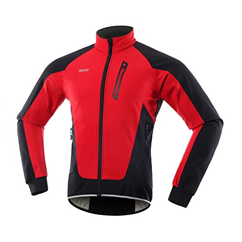 ARSUXEO Herren Winter Fahrradjacke Thermo-Vlies Softshell MTB Fahrrad Outwear Winddicht Wasserdicht 20B Rot L von ARSUXEO