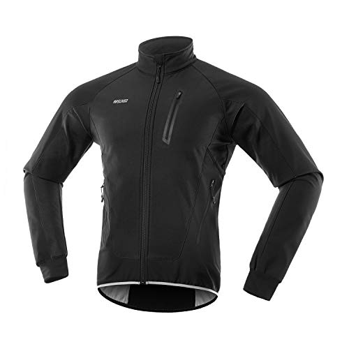 ARSUXEO Herren Winter Fahrradjacke Thermo-Vlies Softshell MTB Fahrrad Outwear Winddicht Wasserdicht 20B Schwarz S von ARSUXEO