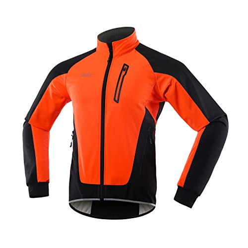 ARSUXEO Herren Winter Fahrradjacke Thermo-Vlies Softshell MTB Fahrrad Outwear Winddicht Wasserdicht 20B orange L von ARSUXEO
