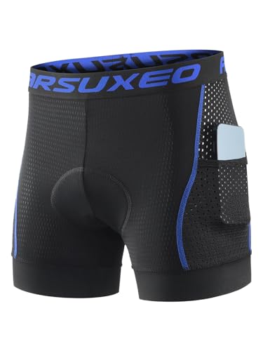 ARSUXEO Herren gepolstert Radfahren Shorts Männer Rennrad MTB Shorts Pad Unterwäsche atmungsaktiv mit Taschen 005G Blau L von ARSUXEO