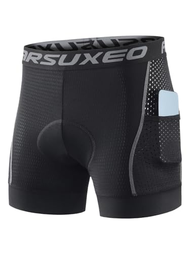 ARSUXEO Herren gepolstert Radfahren Shorts Männer Rennrad MTB Shorts Pad Unterwäsche atmungsaktiv mit Taschen 005G Grau XL von ARSUXEO