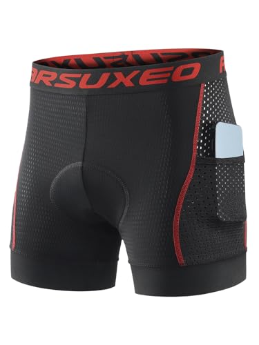 ARSUXEO Herren gepolstert Radfahren Shorts Männer Rennrad MTB Shorts Pad Unterwäsche atmungsaktiv mit Taschen 005G Rot S von ARSUXEO