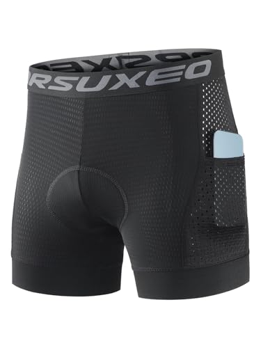 ARSUXEO Herren gepolstert Radfahren Shorts Männer Rennrad MTB Shorts Pad Unterwäsche atmungsaktiv mit Taschen 005G Schwarz S von ARSUXEO