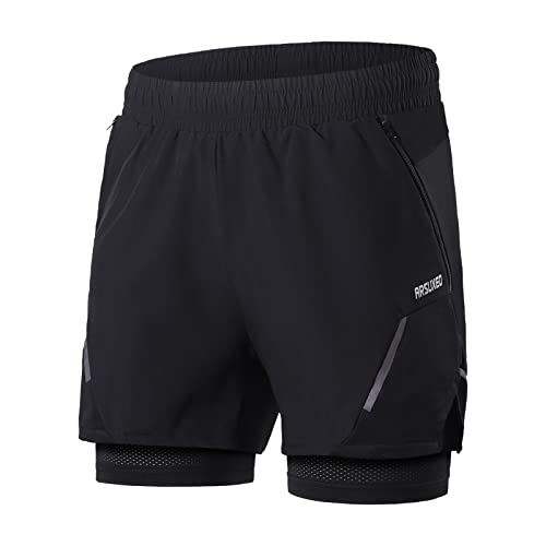 ARSUXEO Laufshorts Herren Laufhosen 2 in 1 Trainingsshorts Kurze Turnhose mit Mesh Liner Reißverschlusstaschen B210 schwarz S von ARSUXEO