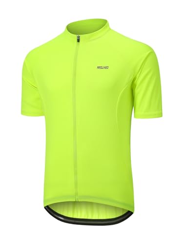ARSUXEO Radfahren Jersey Herren Kurze Ärmel voller Reißverschluss Straße Fahrrad Jersey Sommer Radfahren Top 610 Neon Grün XL von ARSUXEO