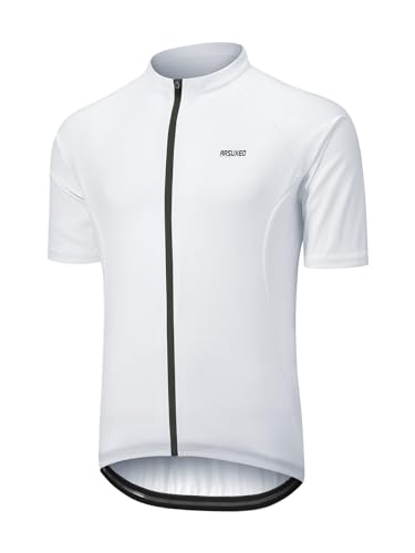 ARSUXEO Radfahren Jersey Herren Kurze Ärmel voller Reißverschluss Straße Fahrrad Jersey Sommer Radfahren Top 610 Weiß XL von ARSUXEO