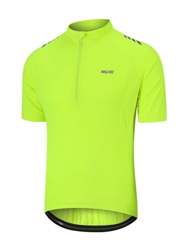 ARSUXEO Radfahren Trikot Herren Kurzarm Mountainbike Trikot Halb Reißverschluss Radfahren Hemd 609 Neon Grün L von ARSUXEO