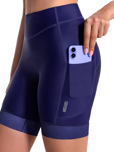 ARSUXEO Radhose Frauen 4D gepolsterte Fahrradhose Radfahren Unterwäsche mit Polsterung Taschen Biken Tights 575 Dunkelblau L von ARSUXEO