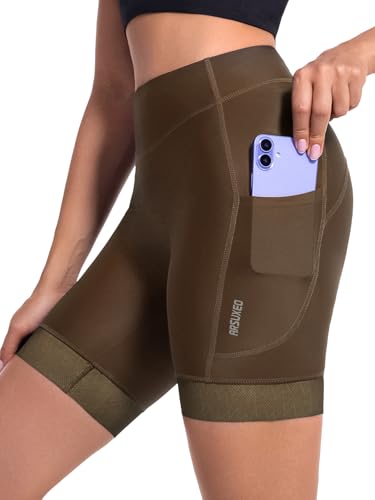 ARSUXEO Radhose Frauen 4D gepolsterte Fahrradhose Radfahren Unterwäsche mit Polsterung Taschen Biken Tights 575 Kaffee XL von ARSUXEO