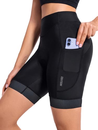 ARSUXEO Radhose Frauen 4D gepolsterte Fahrradhose Radfahren Unterwäsche mit Polsterung Taschen Biken Tights 575 Schwarz XXL von ARSUXEO