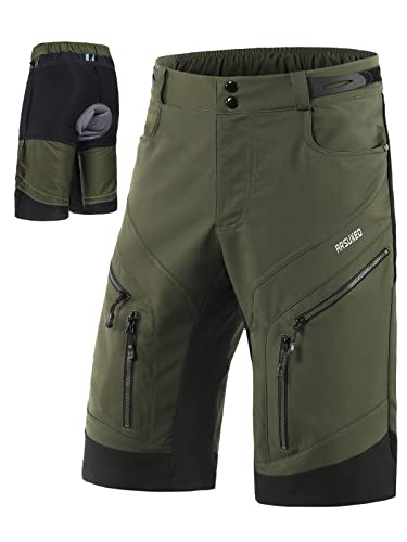 ARSUXEO Radhose Herren MTB Shorts Gepolstert Getrennte Unterhose Lose Fit Fahrradhose Wasserabweisend 1903 001D Armeegrün Large von ARSUXEO