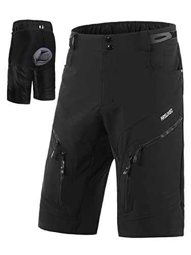 ARSUXEO Radhose Herren MTB Shorts Gepolstert Getrennte Unterhose Lose Fit Fahrradhose Wasserabweisend 1903 001D schwarz Large von ARSUXEO