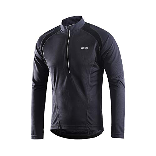 ARSUXEO Fahrradtrikot Herren Langarm Radtrikot HalbschließUng MTB Shirt Rennrad Trikot Fahrradbekleidung Atmung 6031 Grau XL von ARSUXEO