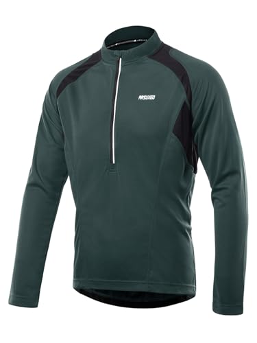 ARSUXEO Radtrikot Herren Langarm MTB Jersey Halber Reißverschluss Radbekleidung 6031 Grenade Green XXL von ARSUXEO