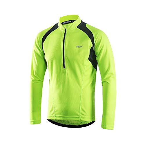 ARSUXEO Radtrikot Herren Langarm MTB Jersey Halber Reißverschluss Radbekleidung 6031 Grün M von ARSUXEO