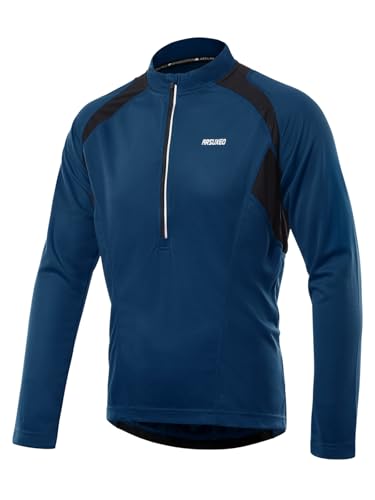 ARSUXEO Radtrikot Herren Langarm MTB Jersey Halber Reißverschluss Radbekleidung 6031 Montego Blue XL von ARSUXEO