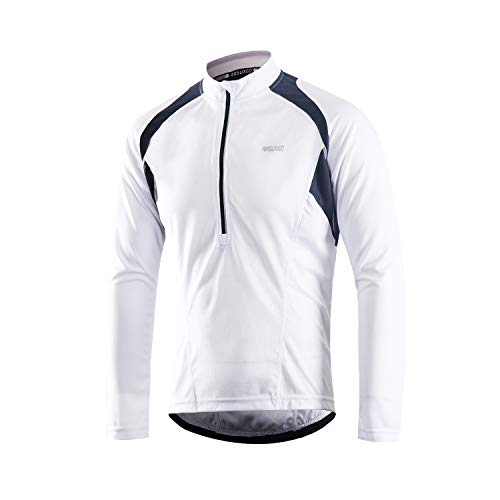 ARSUXEO Radtrikot Herren Langarm MTB Jersey Halber Reißverschluss Radbekleidung 6031 Weiß XXL von ARSUXEO