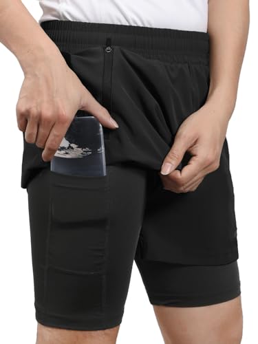 ARSUXEO Running Shorts Mens 2 in 1 Shorts Gym Shorts mit 2 Reißverschlusstaschen und 1 Handytasche B191 B1911 Schwarz M von ARSUXEO