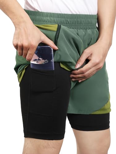 ARSUXEO Running Shorts Mens 2 in 1 Shorts Gym Shorts mit 2 Reißverschlusstaschen und 1 Handytasche B191 B2101 Armeegrün Medium ARSUXEO Running Shorts Mens 2 in 1 Shorts Gym Shorts mit 2 Reißverschlusstaschen und 1 Handytasche B191 B2101 Armeegrün Medium von ARSUXEO