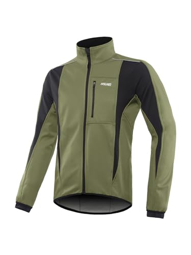 ARSUXEO Winter Warm UP Thermo Softshell Fahrradjacke Winddicht Wasserdicht 15-k, Dunkelgrün, XXX-Large von ARSUXEO