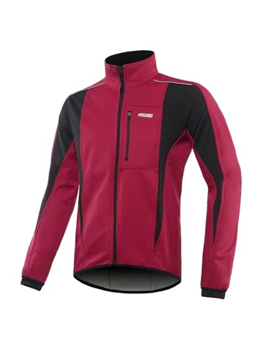 ARSUXEO Winter Warm UP Thermo Softshell Fahrradjacke Winddicht Wasserdicht 15-k, Dunkelrot, X-Large von ARSUXEO