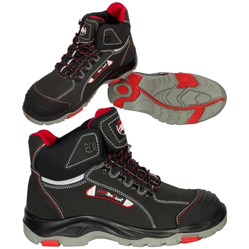 Artmas Arbeitsstiefel S3 Stahlkappe Arbeitsschuhe Bausschuhe Durchtrittschutz Leder Schwarz-Rot (BTNRED) (38 EU) von Artmas