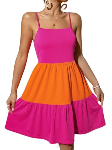 ARTANT Kurzes Damenkleid Colorblock Ruffle Hem Cami Short Dress Sleeveless Backless von ARTANT