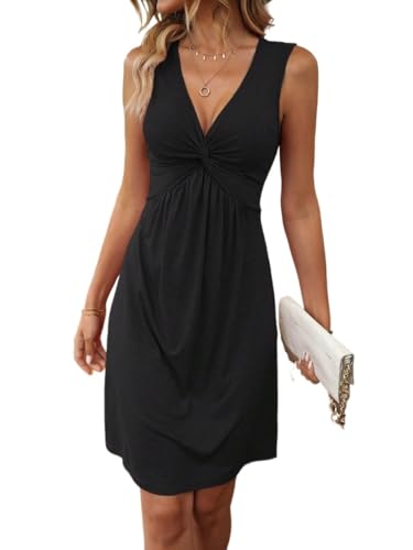 Freizeitkleider für Damen Solid Color Sleeveless Deep V Dress V Neck High Waist Sommer von ARTANT