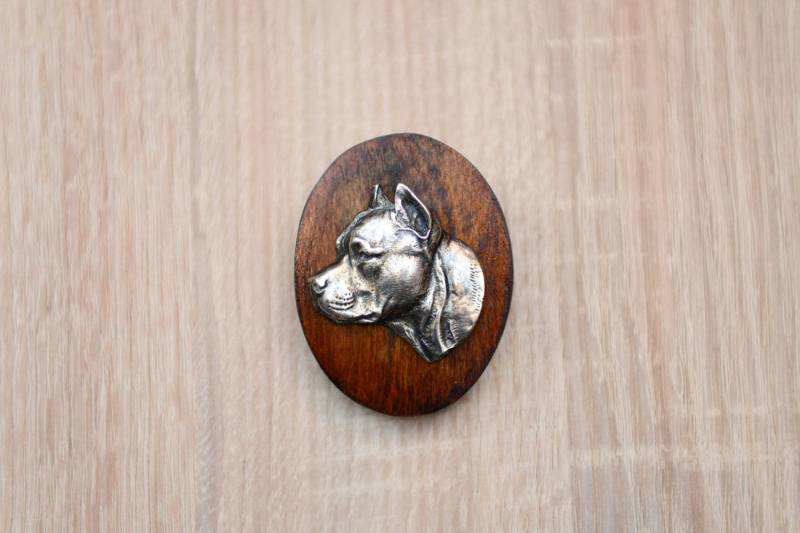 American Staffordshire Terrier, Stegklammer Aus Holz Mit Darstellung Eines Hundes American Staffordshire Terrier, Stegklammer Aus Holz Mit Darstellung Eines Hundes von ARTDOGshop