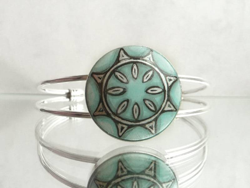 Jade Grün Armreif, Bild Armband Mit Fassung, Handgemaltes Originalbild, Damenschmuck von ARTDORA