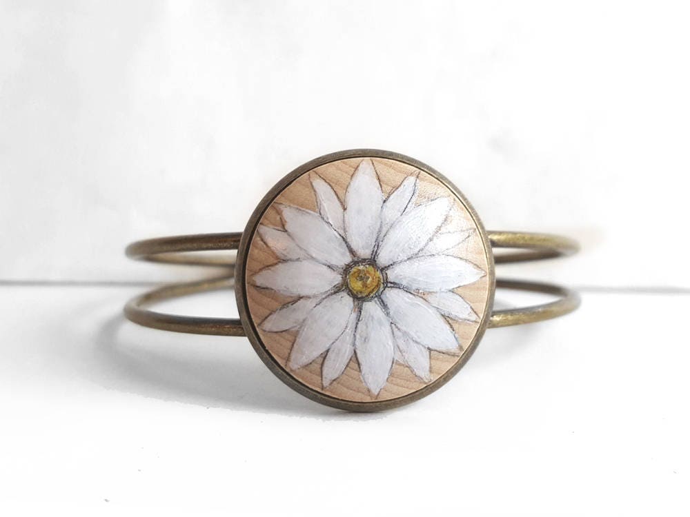 Margerite Armband, Gänseblümchen Armreif, Handgemalter Schmuck, Kunst Malerei, Geschenk Für Sie Margerite Armband, Gänseblümchen Armreif, Handgemalter Schmuck, Kunst Malerei, Geschenk Für Sie von ARTDORA