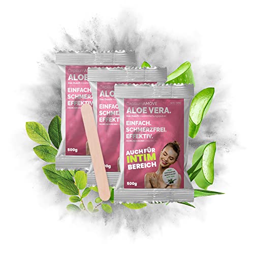 Capillum AMOVE Aloe Vera 3x500g Enthaarungscreme Intimbereich Frau - sanftes Enthaarungspulver Frauen schmerzfreie Dusch-Intim Enthaarungscreme Frauen ohne Zusatzstoffe mit neutralem Geruch von ARTE FIORI EXCLUSIVE PRODUCTS