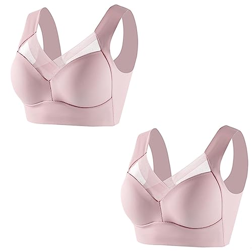 ARTEBU Haltungskorrigierender BH, Sommer Drahtloser Push-Up Bequemer BH, Ergonomischer BH für Damen, Atmungsaktiv Alltags-BHS (2*Pink,3XL) von ARTEBU