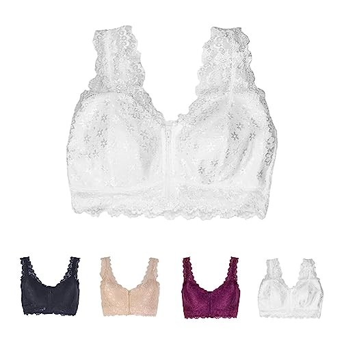 BH mit Reißverschluss Vorne, Damen Blossom Spitze Vorderverschluss Ohne Bügel Sport BH, Push-Up BH für Den Alltag (White,L) von ARTEBU