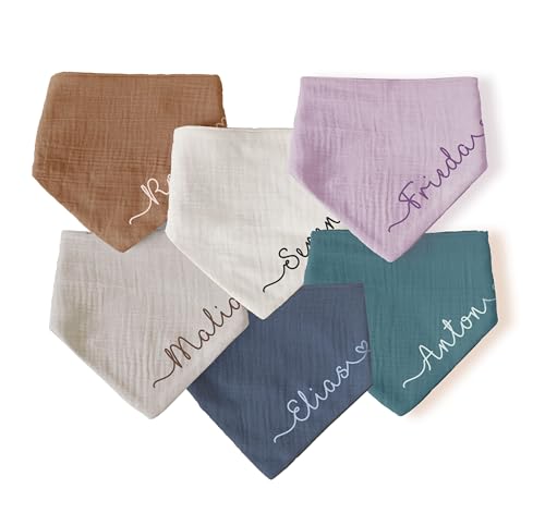 ARTEE Personalisiertes Halstuch Dreieckstuch aus Musselin Gaze 100% Baumwolle für Babies und Kleinkinder in 2 Grössen erhältlich, mit Namens Personalisierung aus OekoTex zertifiziertem Druckmaterial von ARTEE