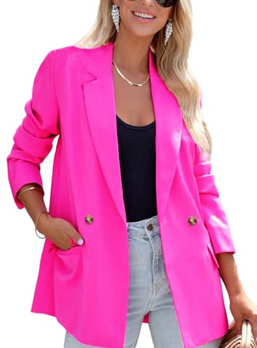 ARTFREE Lässiger Blazer für Damen, mit Knöpfen, lange Ärmel, Arbeit, Business, Mode, Blazer, Jacken, Outfits mit Taschen, Knallpink (Hot Pink), XL von ARTFREE