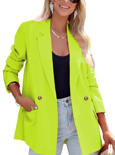 ARTFREE Lässiger Blazer für Damen, mit Knöpfen, lange Ärmel, Arbeit, Business, Mode, Blazer, Jacken, Outfits mit Taschen, leuchtend grün, S von ARTFREE