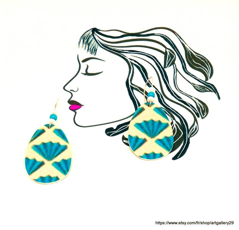 Türkisblaue Tropfen Ohrringe, Türkisblau -Drop -In -Weiß -White, Tropfen, Silberne Schlafform Türkisblaue Tropfen Ohrringe, Türkisblau -Drop -In -Weiß -White, Tropfen, Silberne Schlafform von ARTGALLERY29