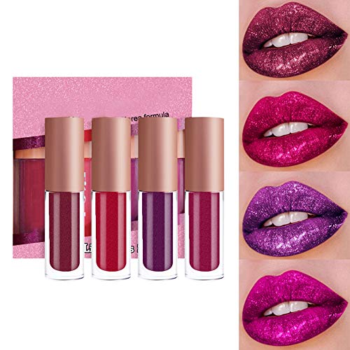 ARTIFUN 4 Colors/set Matte Metallic Lip Gloss,Glitter Shimmer Flip Lip Gloss Set,Waterproof,Diamonds Pearl Liquid Lipstick Kit von ARTIFUN