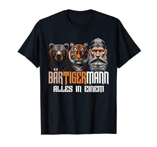 ARTIPALATI Geschenke Bär Tiger Mann BÄRTIGERMANN Wikinger-T-Shirt für Männer Schwarz Small Klassisch mit Wikinger-Motiv von ARTIPALATI Geschenke