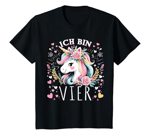 Kinder 4 Jahre Mädchen Geburtstag 4. Kindergeburtstag Süßes Einhorn T-Shirt von ARTIPALATI Geschenke