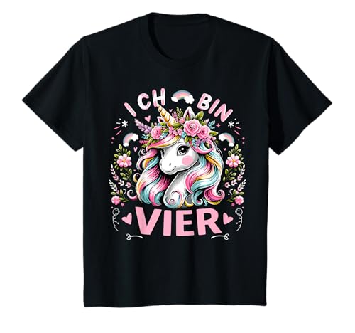Kinder 4 Jahre Mädchen Geburtstag 4. Kindergeburtstag Süßes Einhorn T-Shirt von ARTIPALATI Geschenke