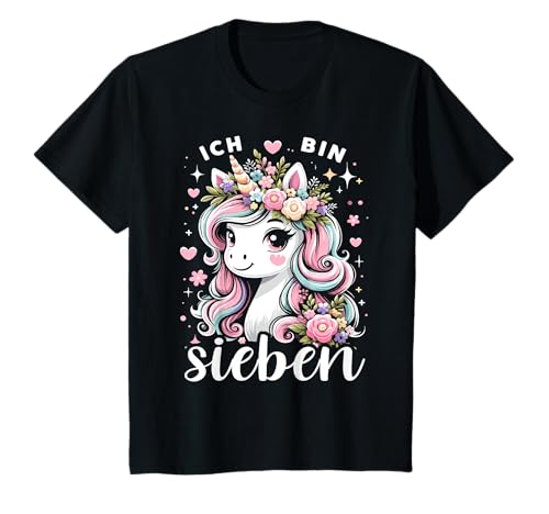 Kinder 7 Jahre Mädchen Geburtstag 7. Kindergeburtstag Süßes Einhorn T-Shirt von ARTIPALATI Geschenke