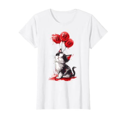 22. Geburtstag Frauen 22 Jahre Lustig Katze mit Luftballons T-Shirt von ARTIPALATI