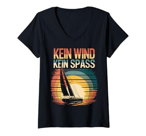 Damen Kein Wind Kein Spaß Segeln Segler Segelboot Kapitän Boot T-Shirt mit V-Ausschnitt Damen Kein Wind Kein Spaß Segeln Segler Segelboot Kapitän Boot T-Shirt mit V-Ausschnitt von ARTIPALATI