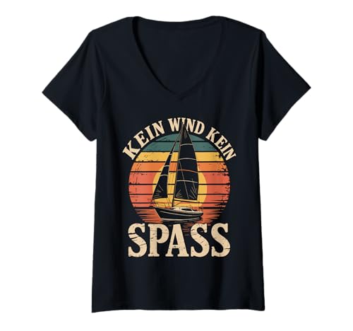 Damen Kein Wind Kein Spaß Segeln Segler Segelboot Kapitän Boot T-Shirt mit V-Ausschnitt Damen Kein Wind Kein Spaß Segeln Segler Segelboot Kapitän Boot T-Shirt mit V-Ausschnitt von ARTIPALATI